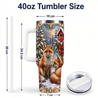 #pl[40oz|White] Christmas Fox 40oz Tumbler with Handle, Woodland Holiday Travel Cup