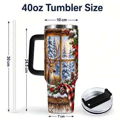 #pl[40oz|Black] Winter Deer 40oz Tumbler with Handle, Christmas Stainless Steel Travel Cup