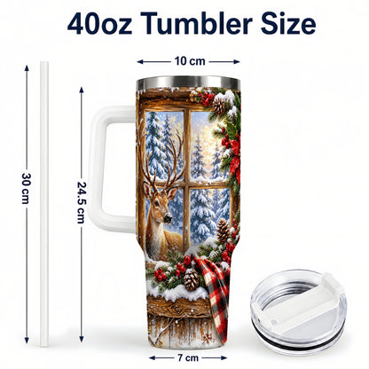#pl[40oz|White] Winter Deer 40oz Tumbler with Handle, Christmas Stainless Steel Travel Cup