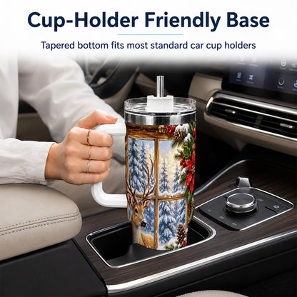 Winter Deer 40oz Tumbler with Handle, Christmas Stainless Steel Travel Cup