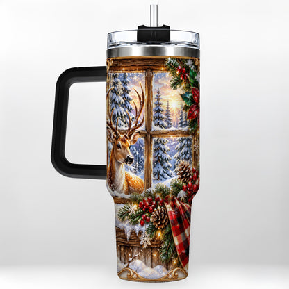 #pl[40oz|Black] Christmas Deer 40oz Tumbler with Handle, Winter Stainless Steel Travel Cup