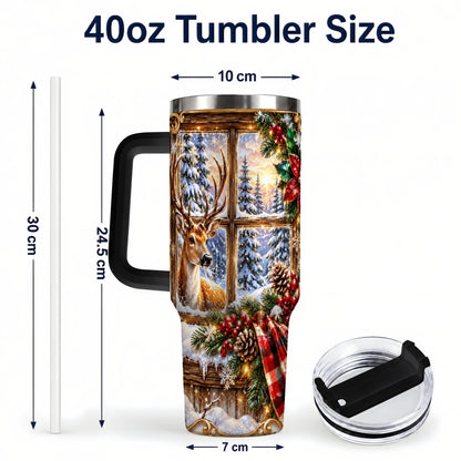 #pl[40oz|Black] Christmas Deer 40oz Tumbler with Handle, Winter Stainless Steel Travel Cup