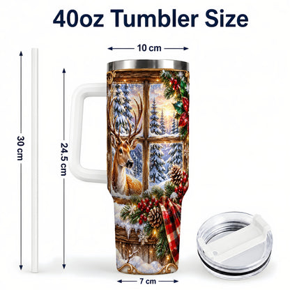 #pl[40oz|White] Christmas Deer 40oz Tumbler with Handle, Winter Stainless Steel Travel Cup