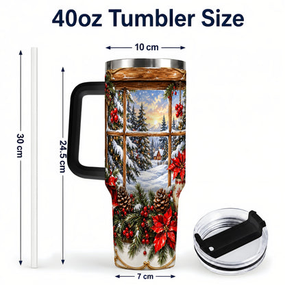 #pl[40oz|Black] Snowy Cabin 40oz Tumbler with Handle, Christmas Stainless Steel Travel Cup