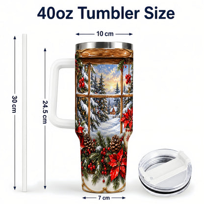 #pl[40oz|White] Snowy Cabin 40oz Tumbler with Handle, Christmas Stainless Steel Travel Cup