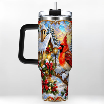 #pl[40oz|Black] Christmas Cardinal 40oz Tumbler with Handle, Winter Bird Travel Cup