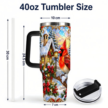 #pl[40oz|Black] Christmas Cardinal 40oz Tumbler with Handle, Winter Bird Travel Cup