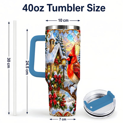#pl[40oz|Blue] Christmas Cardinal 40oz Tumbler with Handle, Winter Bird Travel Cup