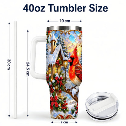 #pl[40oz|White] Christmas Cardinal 40oz Tumbler with Handle, Winter Bird Travel Cup