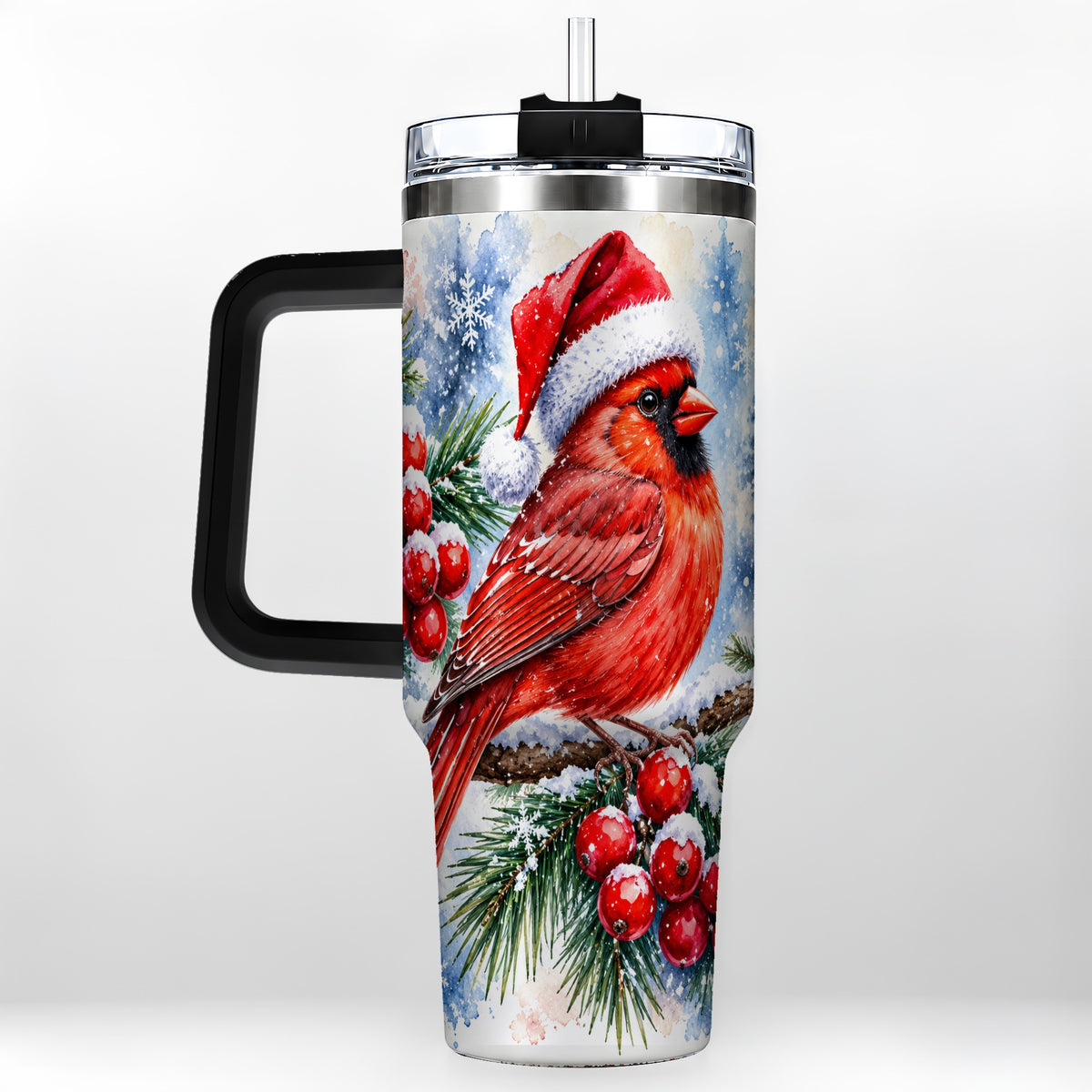 #pl[40oz|Black] Christmas Cardinal 40oz Tumbler with Handle, Winter Bird Travel Cup