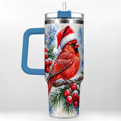 #pl[40oz|Blue] Christmas Cardinal 40oz Tumbler with Handle, Winter Bird Travel Cup