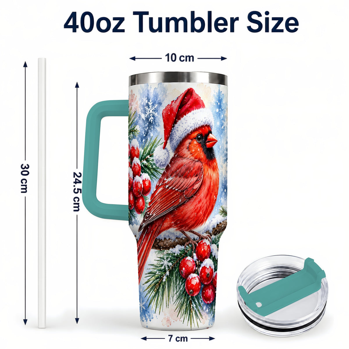 #pl[40oz|Green] Christmas Cardinal 40oz Tumbler with Handle, Winter Bird Travel Cup