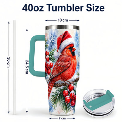 #pl[40oz|Green] Christmas Cardinal 40oz Tumbler with Handle, Winter Bird Travel Cup