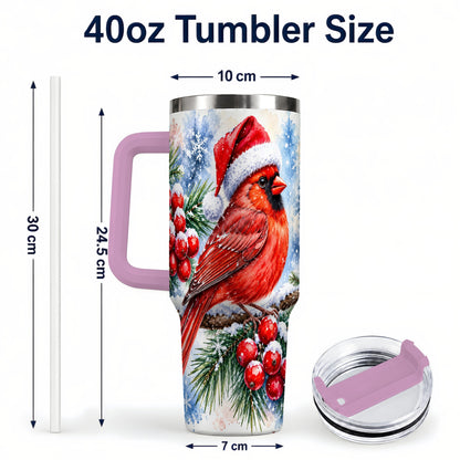 #pl[40oz|Pink] Christmas Cardinal 40oz Tumbler with Handle, Winter Bird Travel Cup