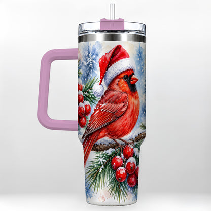 #pl[40oz|Pink] Christmas Cardinal 40oz Tumbler with Handle, Winter Bird Travel Cup