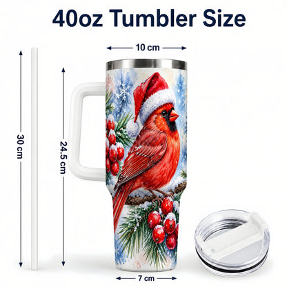 #pl[40oz|White] Christmas Cardinal 40oz Tumbler with Handle, Winter Bird Travel Cup