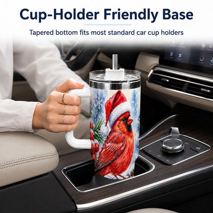 Christmas Cardinal 40oz Tumbler with Handle, Winter Bird Travel Cup