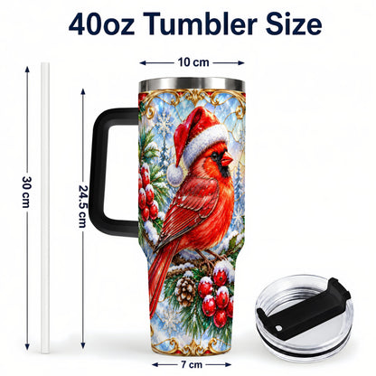 #pl[40oz|Black] Ornate Cardinal 40oz Tumbler with Handle, Christmas Bird Travel Cup