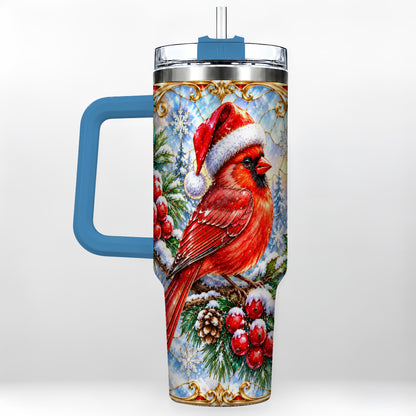 #pl[40oz|Blue] Ornate Cardinal 40oz Tumbler with Handle, Christmas Bird Travel Cup