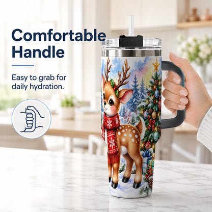 #pl[40oz|Black] Christmas Reindeer 40oz Tumbler with Handle, Winter Deer Travel Cup