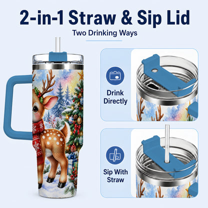 #pl[40oz|Blue] Christmas Reindeer 40oz Tumbler with Handle, Winter Deer Travel Cup