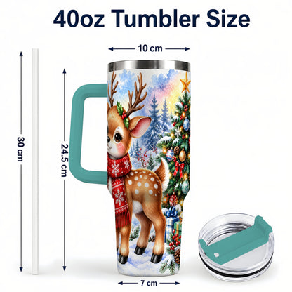 #pl[40oz|Green] Christmas Reindeer 40oz Tumbler with Handle, Winter Deer Travel Cup