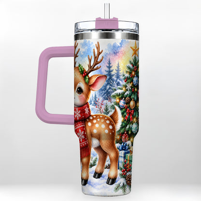 #pl[40oz|Pink] Christmas Reindeer 40oz Tumbler with Handle, Winter Deer Travel Cup