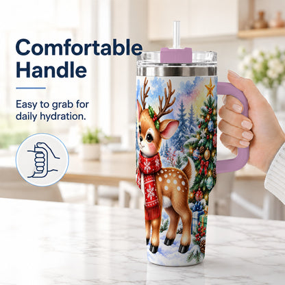 #pl[40oz|Pink] Christmas Reindeer 40oz Tumbler with Handle, Winter Deer Travel Cup