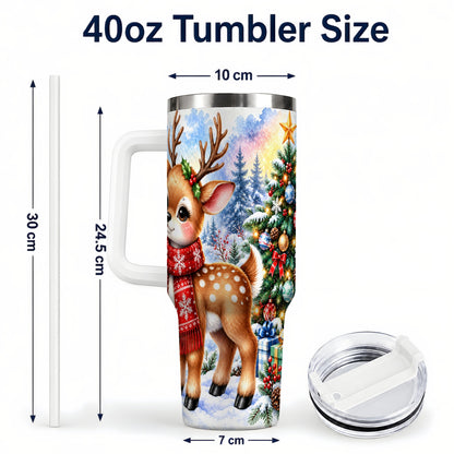 #pl[40oz|White] Christmas Reindeer 40oz Tumbler with Handle, Winter Deer Travel Cup
