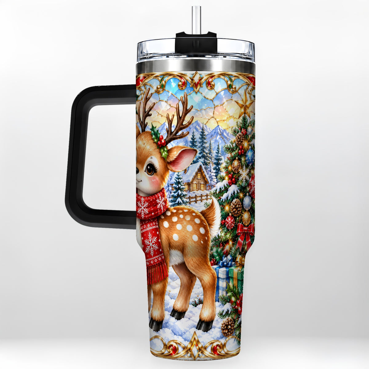 #pl[40oz|Black] Reindeer 40oz Tumbler, Winter Deer Tumbler, Stainless Steel Travel Cup