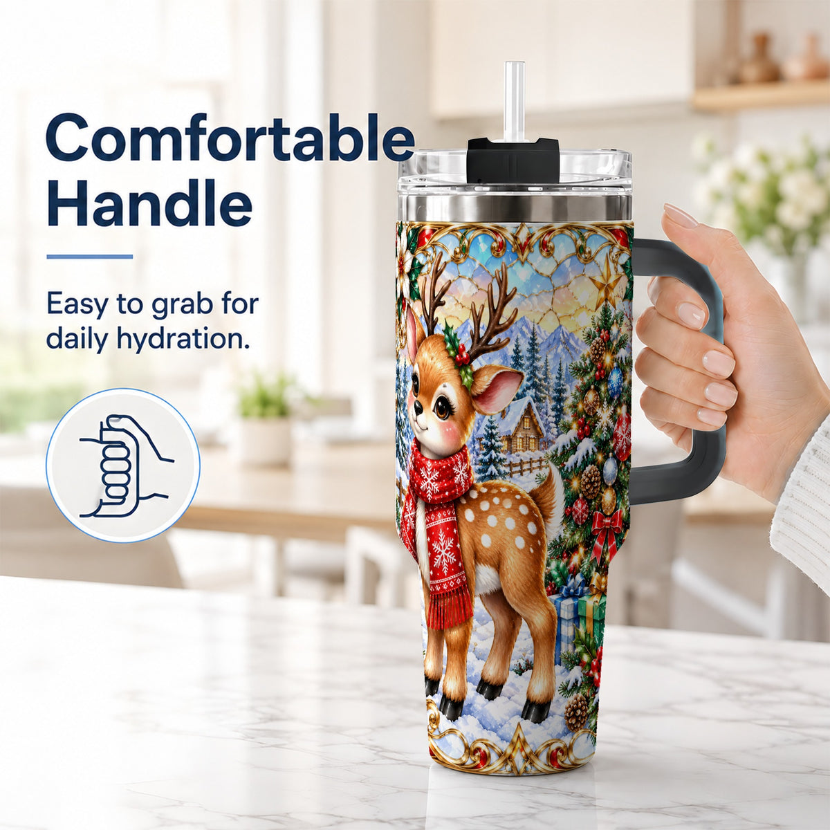 #pl[40oz|Black] Reindeer 40oz Tumbler, Winter Deer Tumbler, Stainless Steel Travel Cup