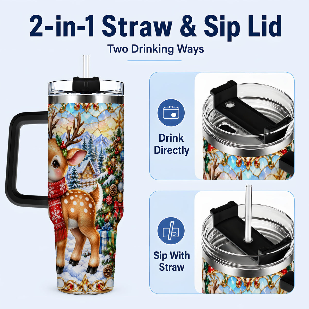 #pl[40oz|Black] Reindeer 40oz Tumbler, Winter Deer Tumbler, Stainless Steel Travel Cup