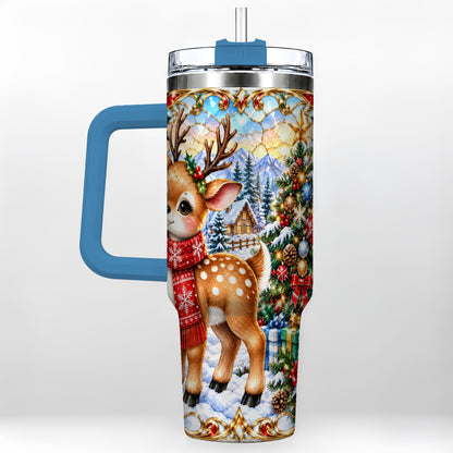 #pl[40oz|Blue] Reindeer 40oz Tumbler, Winter Deer Tumbler, Stainless Steel Travel Cup