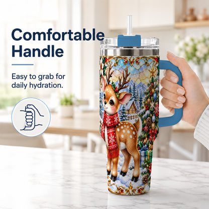 #pl[40oz|Blue] Reindeer 40oz Tumbler, Winter Deer Tumbler, Stainless Steel Travel Cup