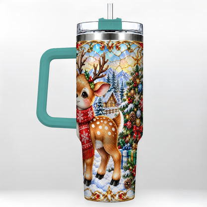 #pl[40oz|Green] Reindeer 40oz Tumbler, Winter Deer Tumbler, Stainless Steel Travel Cup