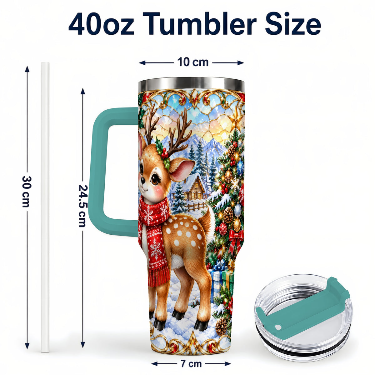 #pl[40oz|Green] Reindeer 40oz Tumbler, Winter Deer Tumbler, Stainless Steel Travel Cup
