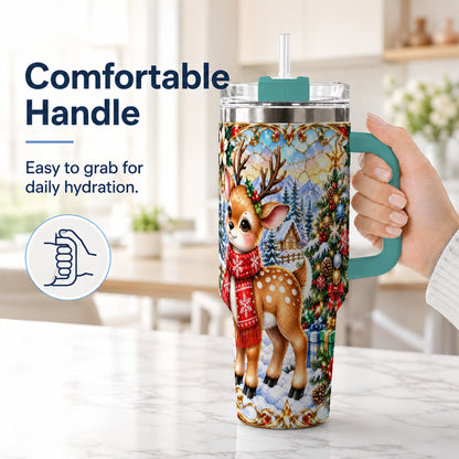 #pl[40oz|Green] Reindeer 40oz Tumbler, Winter Deer Tumbler, Stainless Steel Travel Cup