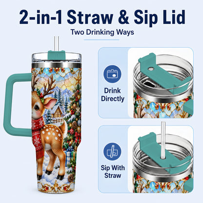 #pl[40oz|Green] Reindeer 40oz Tumbler, Winter Deer Tumbler, Stainless Steel Travel Cup