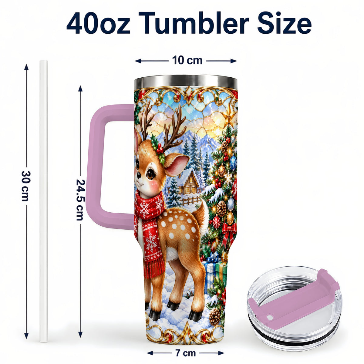 #pl[40oz|Pink] Reindeer 40oz Tumbler, Winter Deer Tumbler, Stainless Steel Travel Cup
