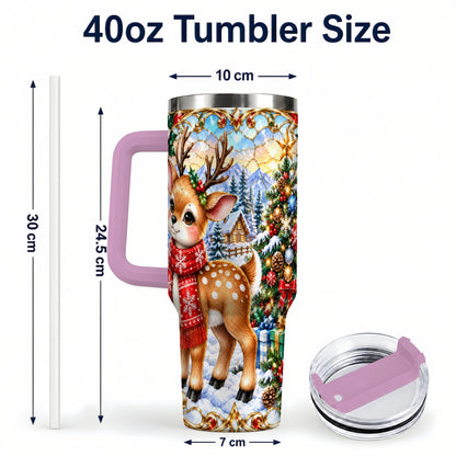 #pl[40oz|Pink] Reindeer 40oz Tumbler, Winter Deer Tumbler, Stainless Steel Travel Cup