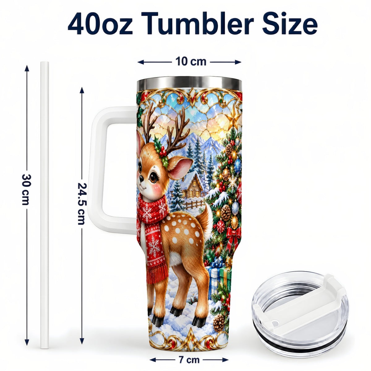 #pl[40oz|White] Reindeer 40oz Tumbler, Winter Deer Tumbler, Stainless Steel Travel Cup