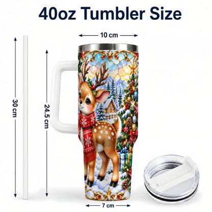 #pl[40oz|White] Reindeer 40oz Tumbler, Winter Deer Tumbler, Stainless Steel Travel Cup