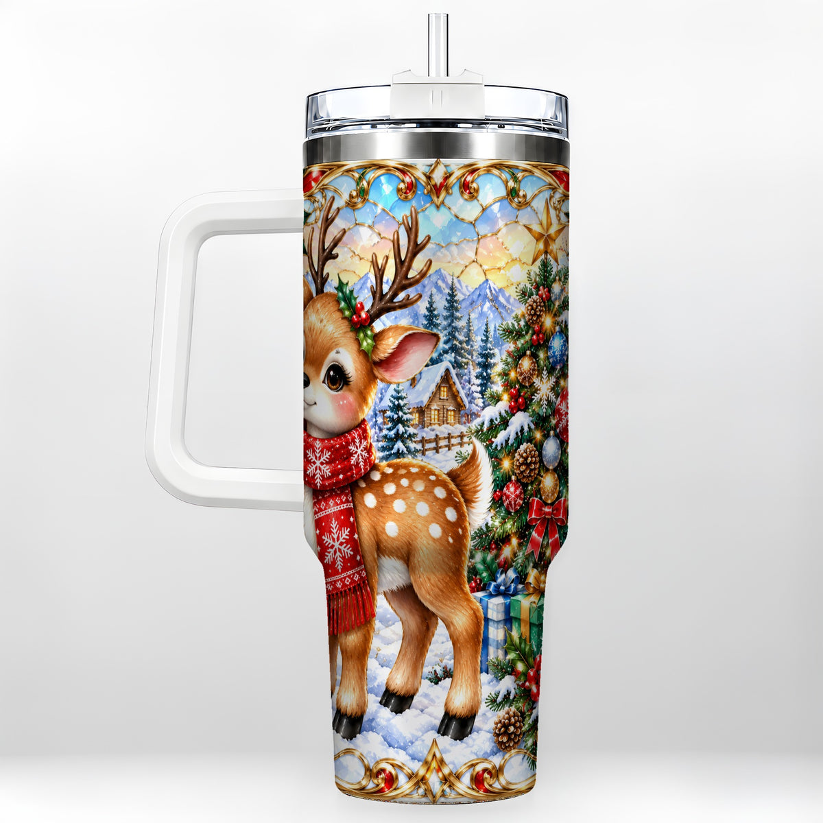 Reindeer 40oz Tumbler, Winter Deer Tumbler, Stainless Steel Travel Cup