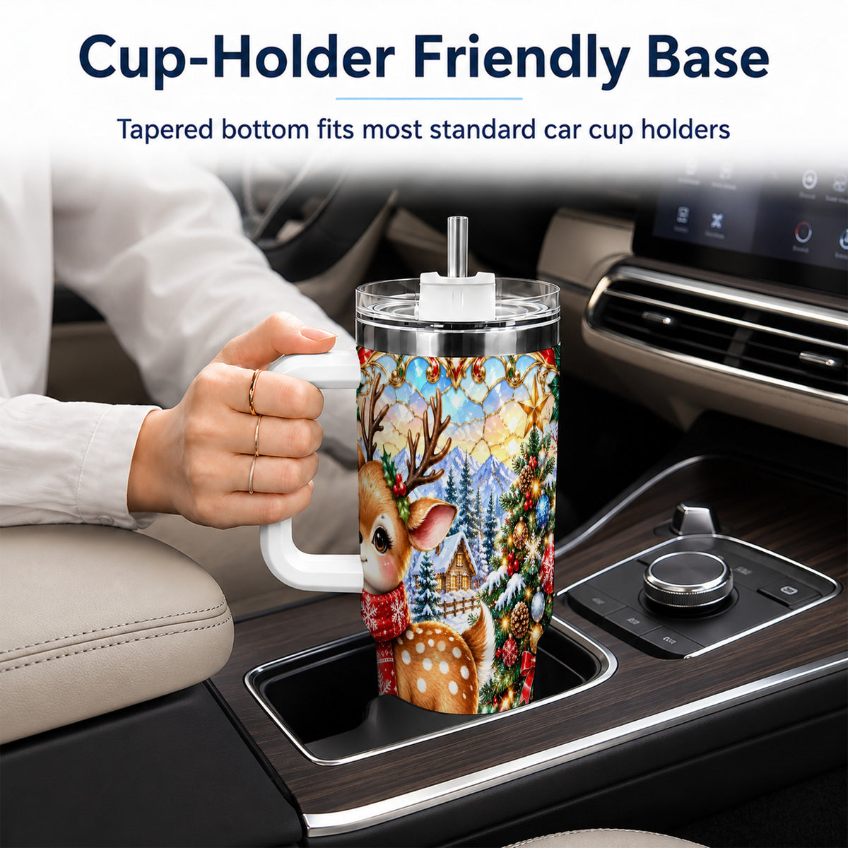 Reindeer 40oz Tumbler, Winter Deer Tumbler, Stainless Steel Travel Cup