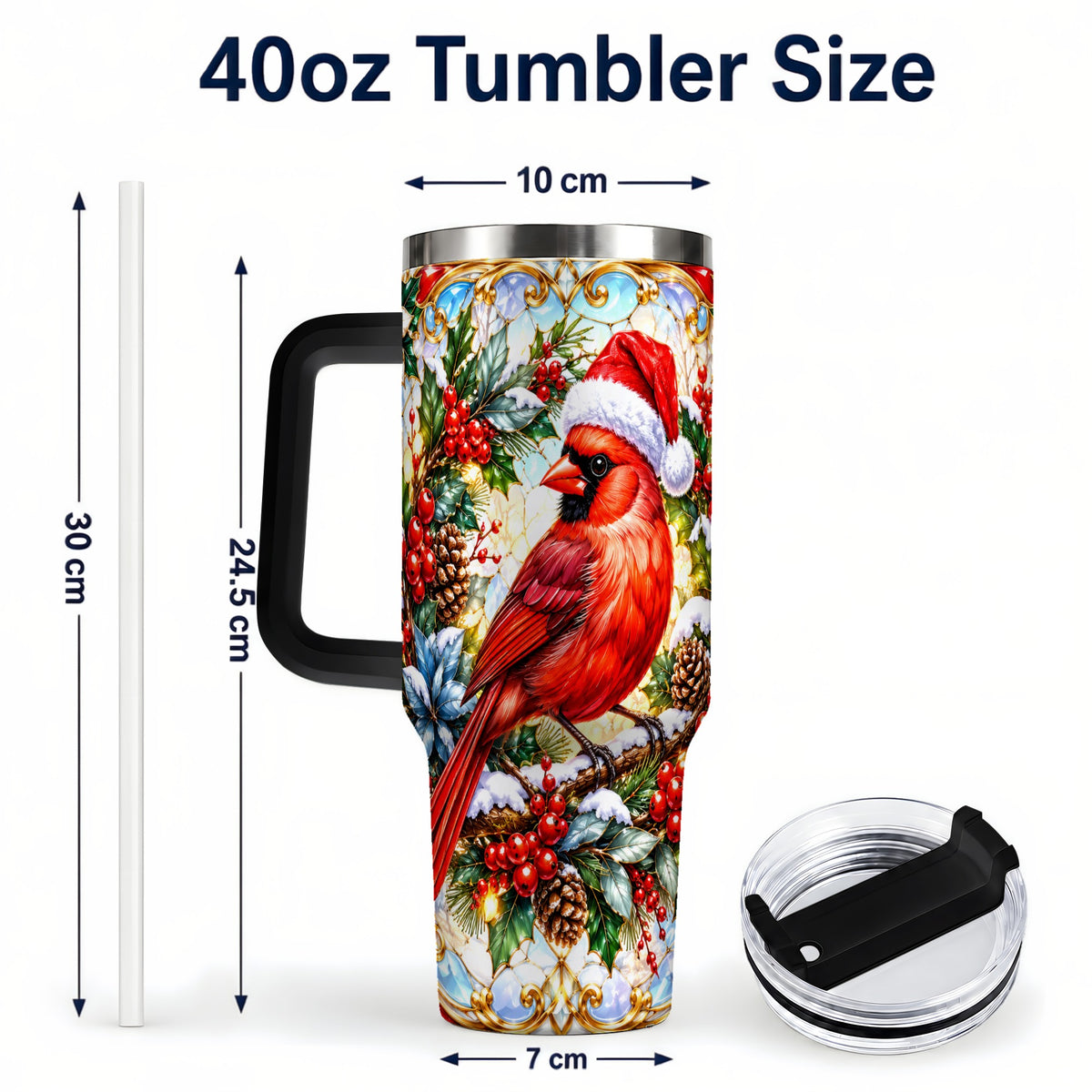 #pl[40oz|Black] Cardinal 40oz Tumbler, Red Bird Tumbler, Stainless Steel Travel Cup
