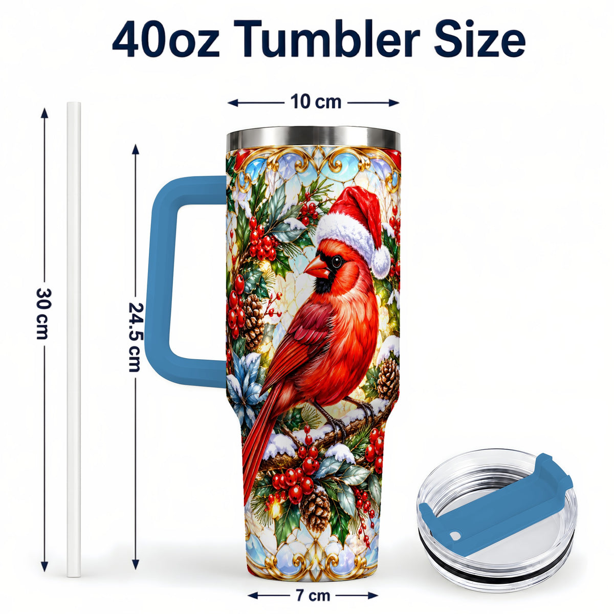 #pl[40oz|Blue] Cardinal 40oz Tumbler, Red Bird Tumbler, Stainless Steel Travel Cup