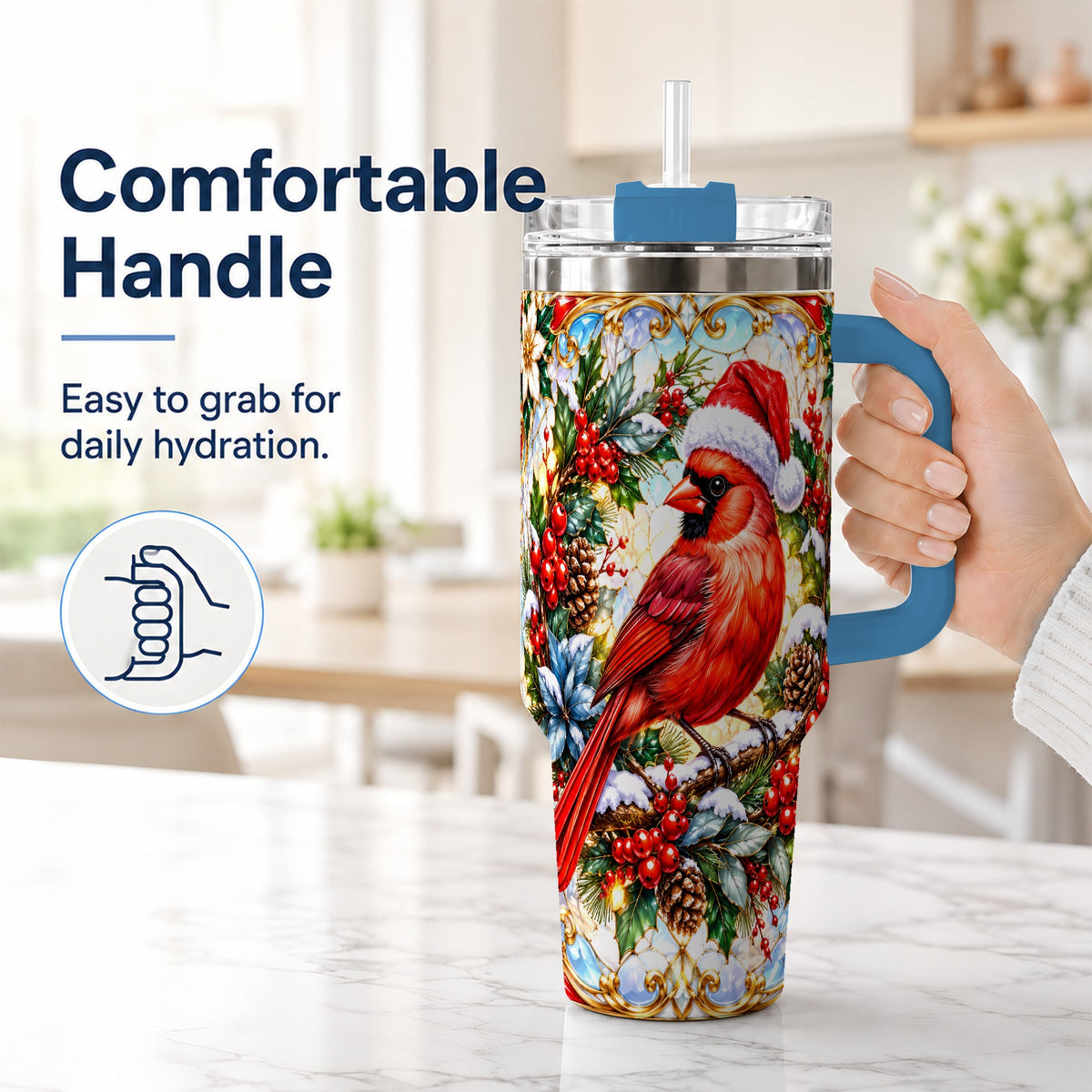#pl[40oz|Blue] Cardinal 40oz Tumbler, Red Bird Tumbler, Stainless Steel Travel Cup