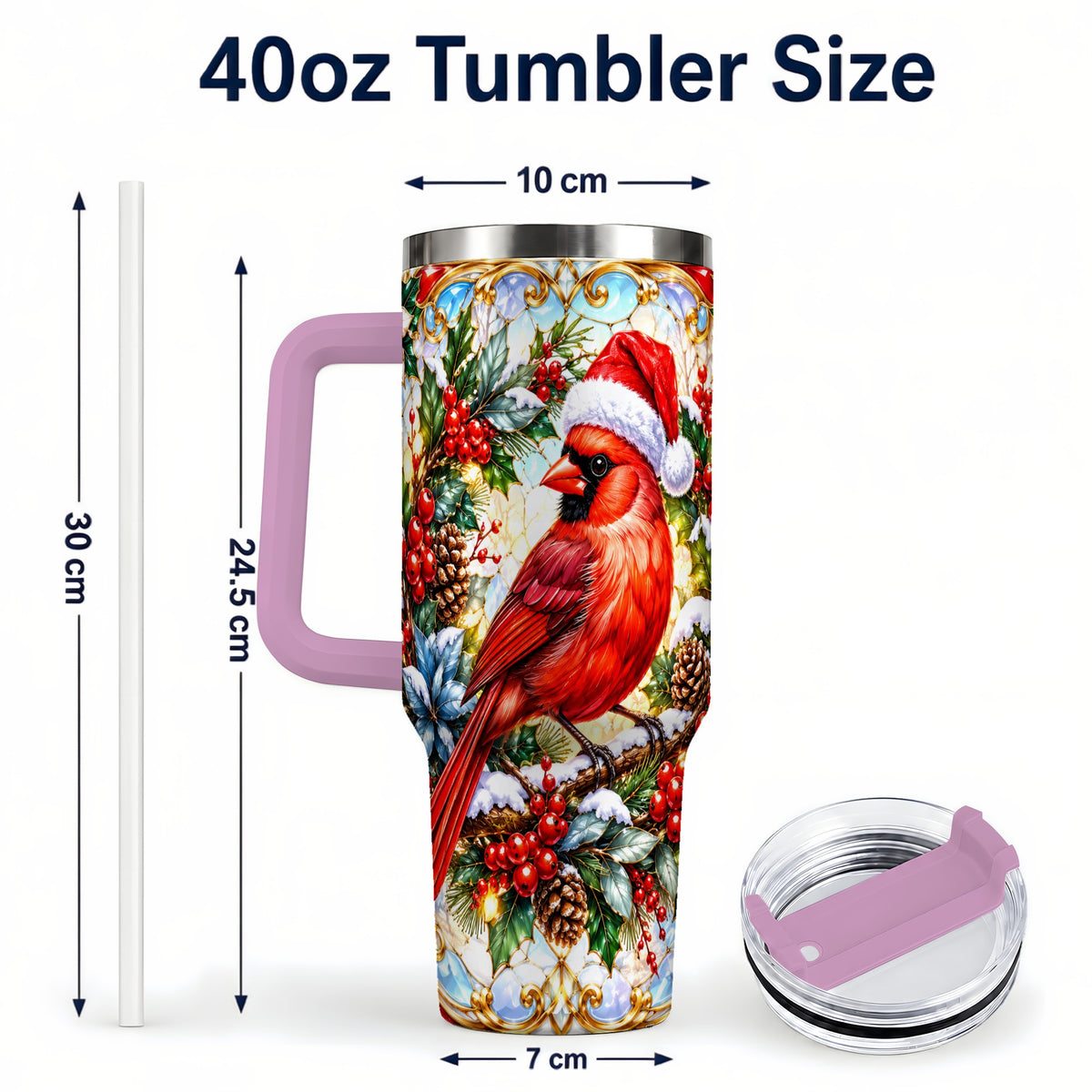 #pl[40oz|Pink] Cardinal 40oz Tumbler, Red Bird Tumbler, Stainless Steel Travel Cup