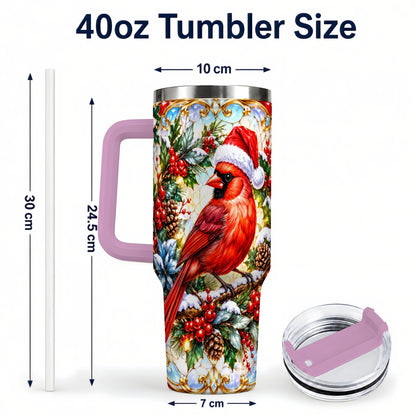 #pl[40oz|Pink] Cardinal 40oz Tumbler, Red Bird Tumbler, Stainless Steel Travel Cup