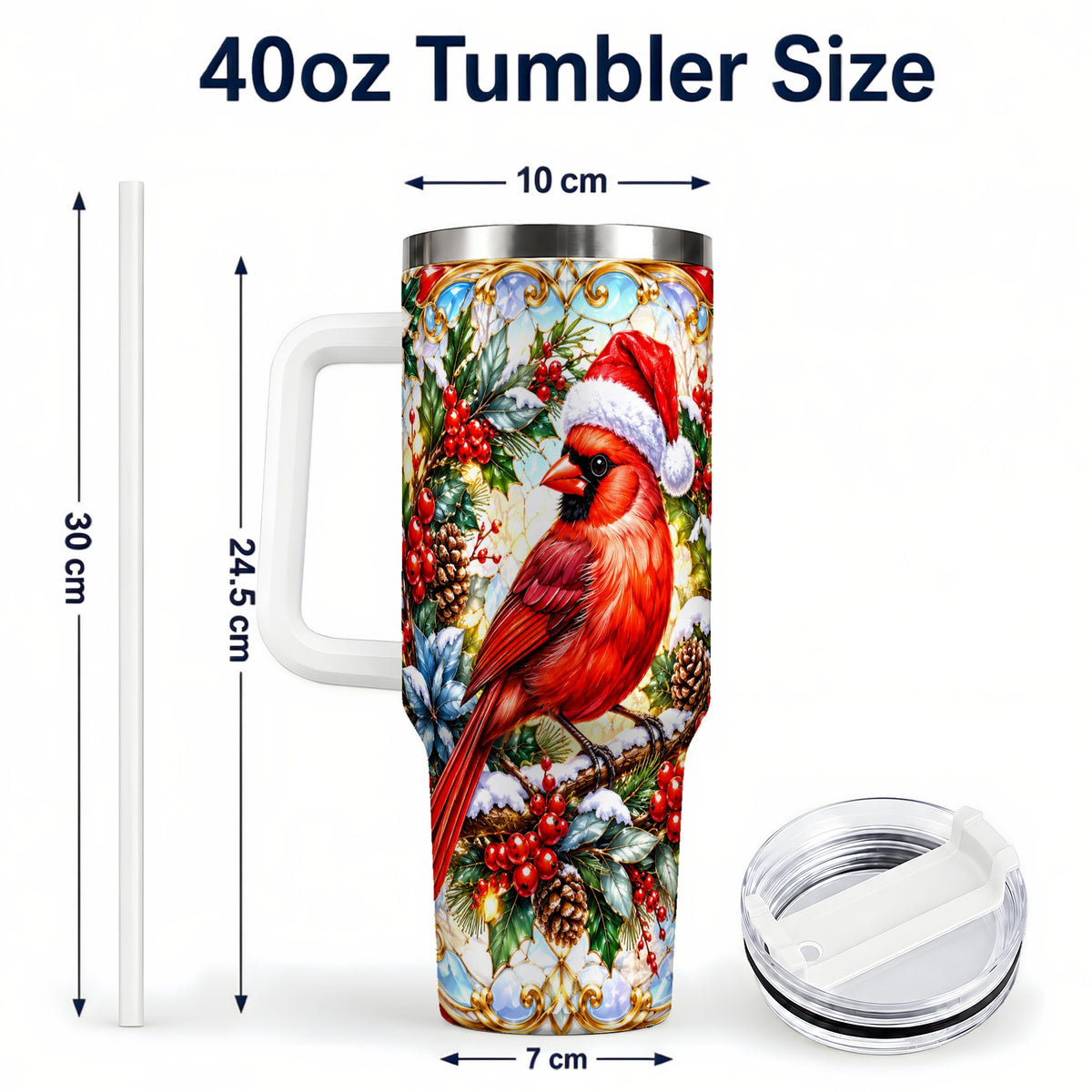 #pl[40oz|White] Cardinal 40oz Tumbler, Red Bird Tumbler, Stainless Steel Travel Cup
